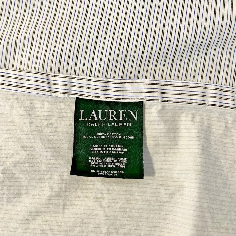 Lauren Ralph Lauren 100% Cotton Black Blue Striped Queen Size Flat Sheet